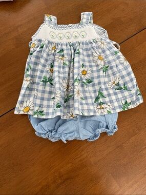 House of Hatten blue Gingham Daisy One-Piece Diaper Cover Set - Baby Girl